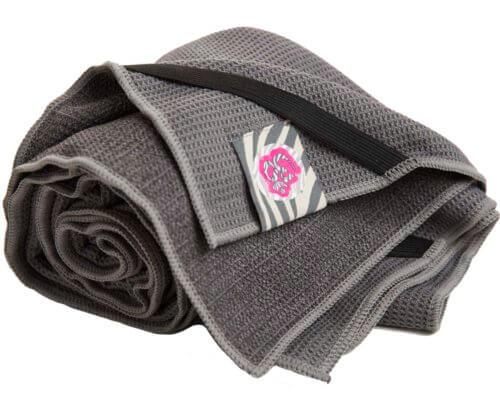 rolled grey yoga towel